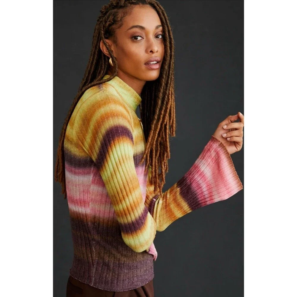 Anthropologie Pilcro Sweater Velvet Turtleneck  Pink Preppy Retro Size XS NWT